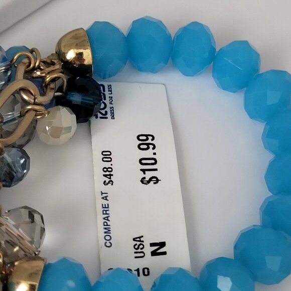 Blue Faceted Glass Beaded Stretch Bracelet - Picture 8 of 14